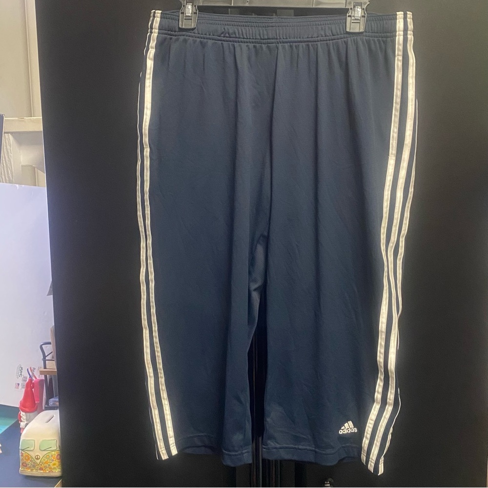 Adidas Dark Blue Track Pants with White Stripes